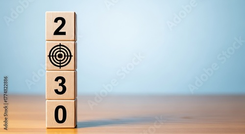 2030 Goal: A symbolic representation of goals and aspirations for 2030, a visual metaphor for planning and future focus, aiming for a vision and making steps towards it. 