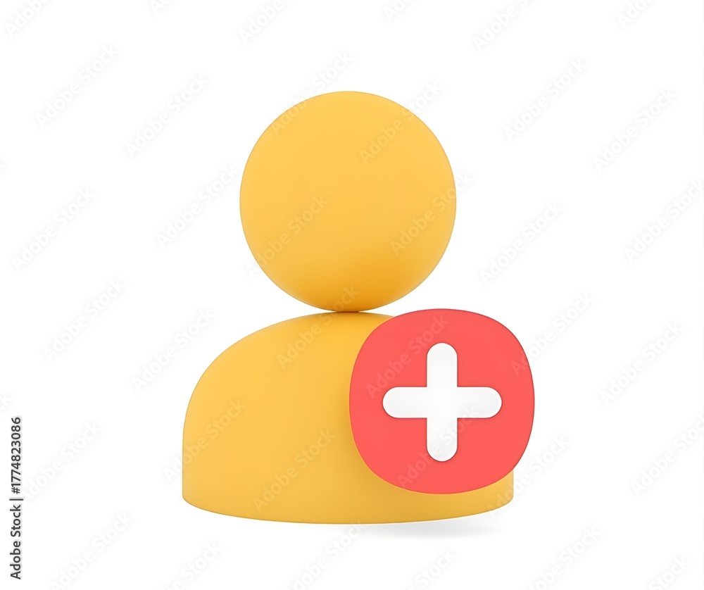 Obraz premium A simple yellow user profile icon with a red plus symbol