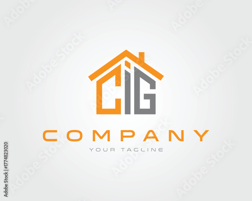 Letter CIG house logo with company text and tagline vector template home real