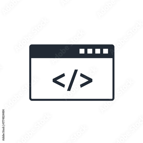 Free Download A simple dark gray silhouette of a web browser window displaying code tags isolated on white background - GFXLoad