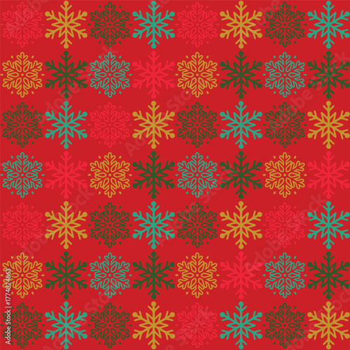 Seamless Christmas snowflake pattern background. Festive winter holiday decorative texture ideal for wrapping paper, stationery, invitations, wallpapers and seasonal graphic design projects.