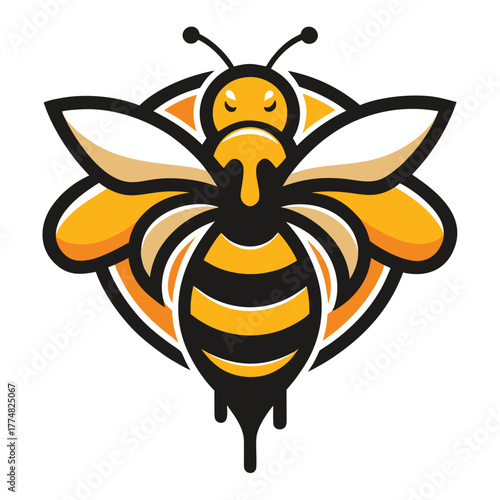 A stylized honeybee with dripping honey, rendered in shades of yellow and black, symbolizing sweetness, industry, and the vital role of pollinators