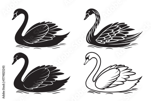 Eight minimalist black swan icons set