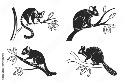 Minimalist bush baby icon set in black and yellow