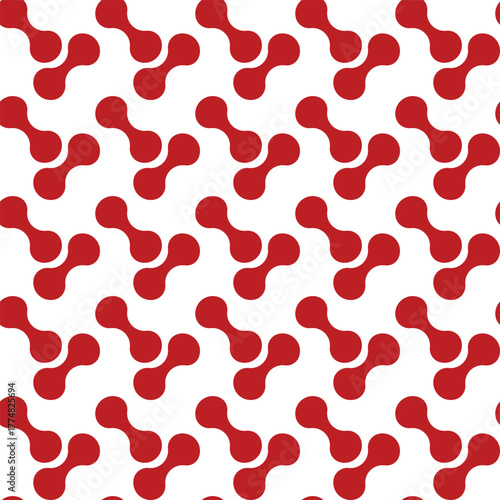 Seamless pattern of red molecular structures on white background