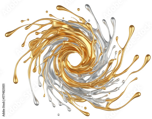 Golden and Silver Swirls: An artistic composition of gold and silver liquid swirls, coming together in a dynamic and elegant spiral, symbolizing luxury and movement. 