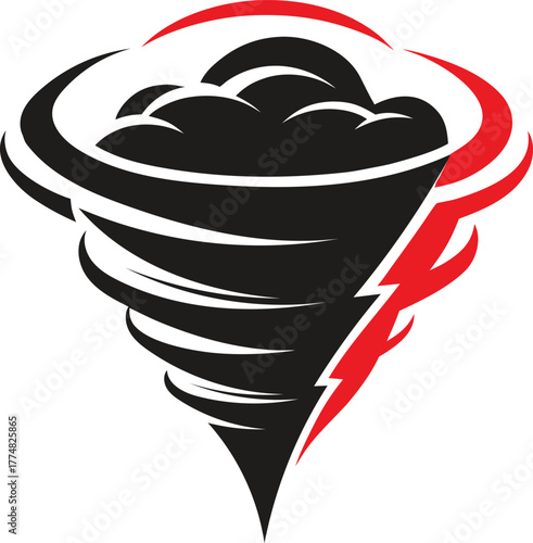 A dynamic tornado logo with a lightning bolt accent, symbolizing power and destruction, , perfect for weather related services and emergency response teams