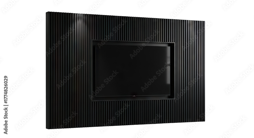 Obraz premium Sleek Black Rectangular Object with Ribbed Texture and Central Recess.