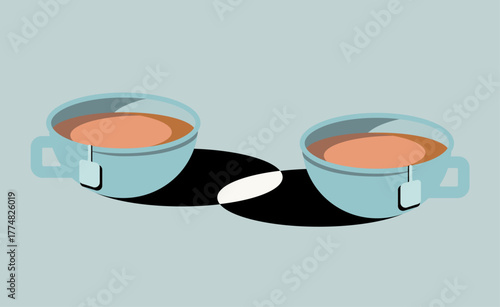 Two hand holding merge of two circle, company equity merge concept illustration