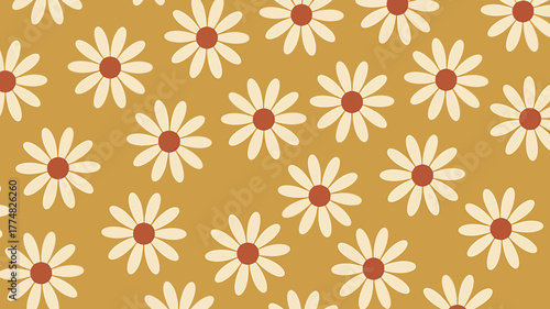 Retro Daisy Flower Power Pattern in Mustard Yellow a Nostalgic Floral Design