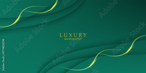 background green abstract with luxury golden lines, modern concept
