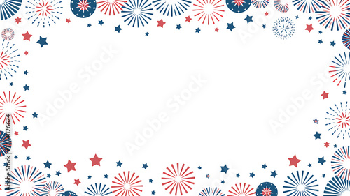 Festive Frame with Red White and Blue Stars and Firework Designs Celebrating Patriotism and National Pride