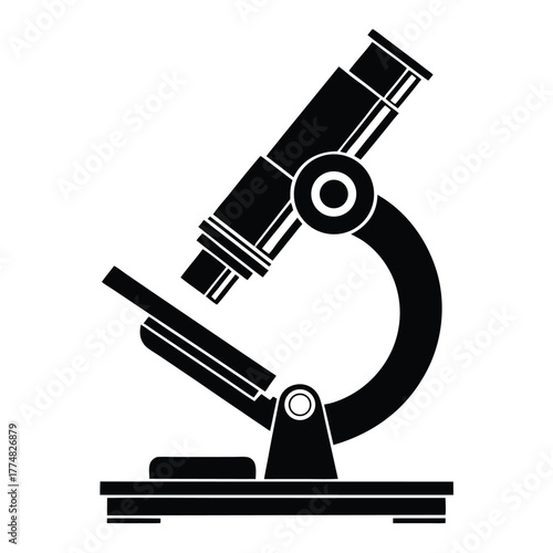 Isolated dark microscope stands firmly, ready for scientific research and exploration on a white backdrop