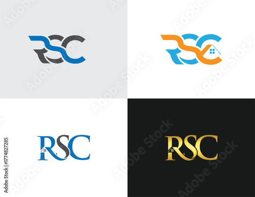 R S C logo variations blue orange gray gold house symbol vector template letter typography