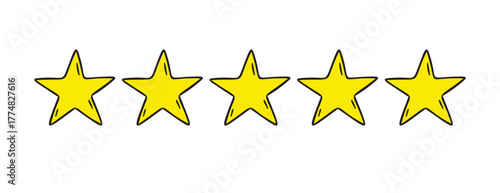 Five stars rating doodle icon. Gold star icon hand drawn isolated on a white background 