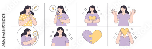 A woman is looking in the mirror and loving herself