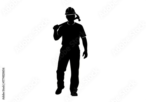 Silhouette of a construction worker carrying a hammer generative ai