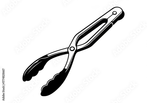 A black and white illustration of kitchen tongs generative ai
