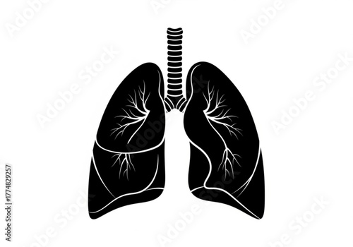 Black silhouette of human lungs and trachea generative ai