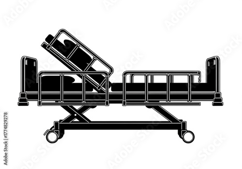 Adjustable hospital bed with wheels, generative ai