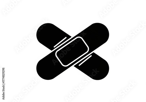 Two black adhesive bandages crossed generative ai