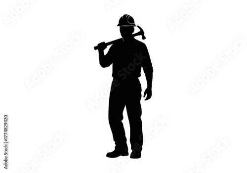Silhouette of a construction worker holding a hammer generative ai