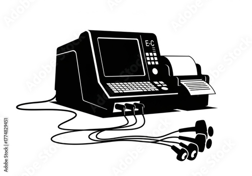 Vintage electronic voting machine with multiple earphones, generative ai