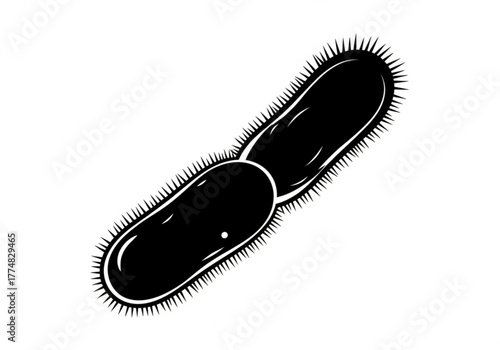 Black silhouette of a bacterium with flagella generative ai