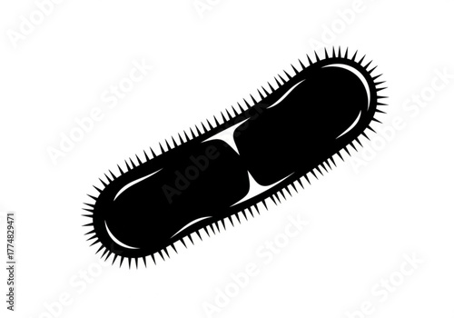 Black silhouette of a bacterium with flagella generative ai
