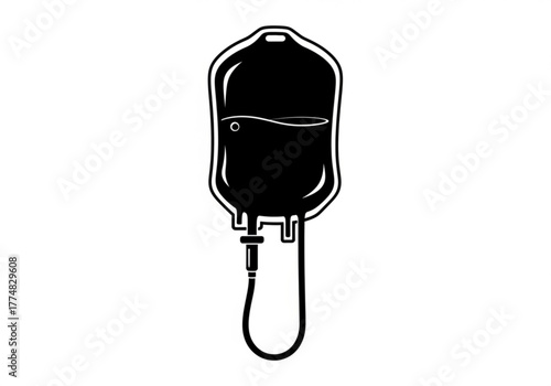 Black silhouette of a blood bag with tubing generative ai