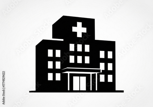 Black silhouette of a hospital building with a cross symbol generative ai