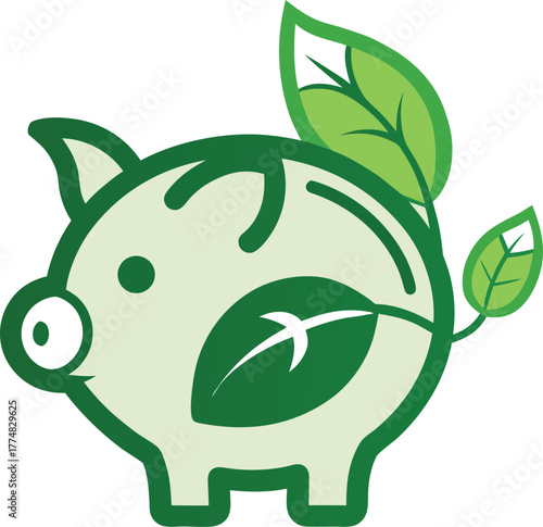 An ecofriendly piggy bank adorned with leaves, symbolizing green savings, sustainable finance, and environmental responsibility