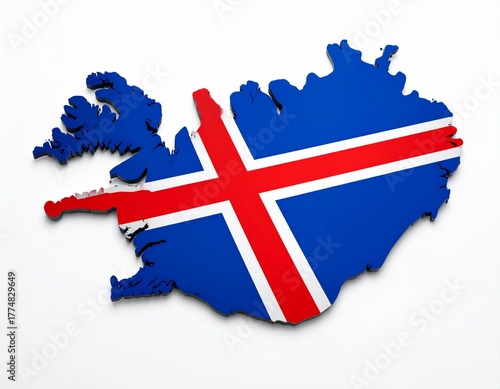 Iceland Map with Icelandic Flag on White Background