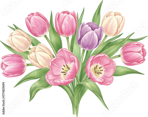Wallpaper Mural Bouquet of pink tulips on white background Torontodigital.ca