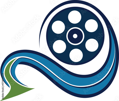 A film reel with a swirling path, , represents creativity, storytelling, and the magic of cinema, perfect for movie, entertainment, and mediarelated designs