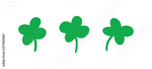 Green clover doodle hand drawn icon. Outline drawing green clover line clipart symbol. Four leaf clover naive illustration Isolated on a white background.