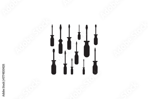  Hand tool Flathead Screwdriver vector silhouettes black color image.   .eps