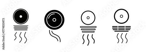 A set of four black and white icons representing air conditioning and heating units, shown in both glyph and line art styles.