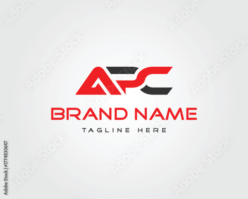 Red and vector template black A P C logo with brand name and tagline text