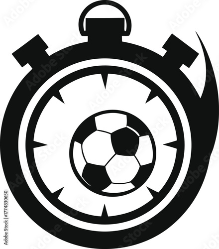 Soccer training timer logo with a stopwatch and a soccer ball, representing sports, fitness, and time management