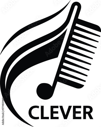 A clever logo design featuring a musical note and a comb, symbolizing a harmonious blend of music and style