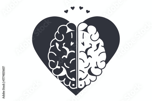 heart containing a split brain balances logic and emotion with love signs