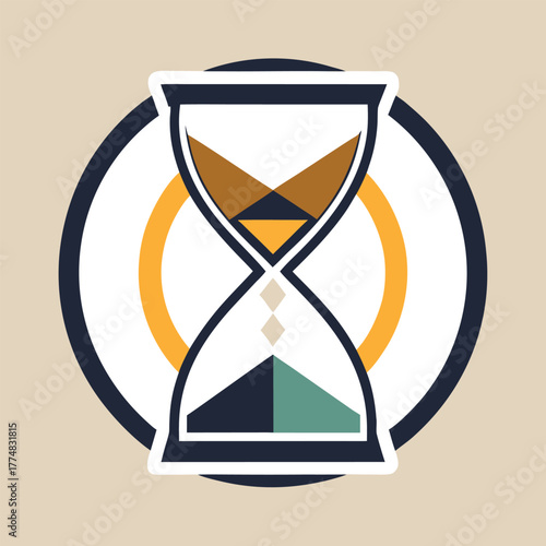 Hourglass icon with sand flowing, symbolizing time, deadline, and urgency, rendered in a flat design with a white outline and a soft beige background