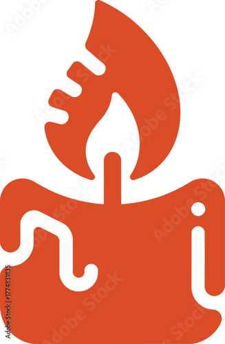 Burning Candle with Dripping Wax in Red