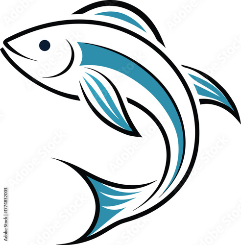 A stylized fish gracefully leaping, embodying the essence of aquatic life and the beauty of marine ecosystems, rendered with clean lines and a vibrant color palette
