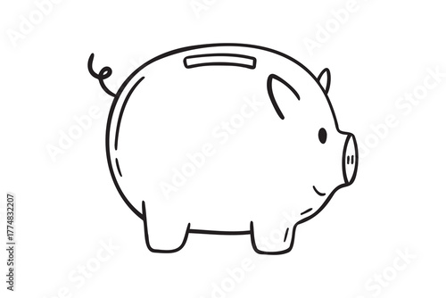 Bank piggy doodle hand drawn icon. Outline drawing coin piggy bank line clipart symbol
