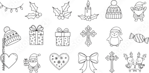 christmas-line-art-outline-icon-set-vector