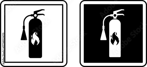 Fire Extinguisher Signs. Black and White Vector Icons. Device Designed to Extinguish Fires. Hospital Ward Sign