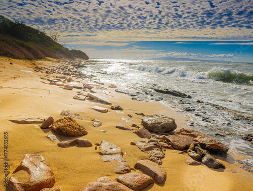 Photography Waves Washing Over Broken Reef on Hale O Lono Beach, Molokai, Hawaii, USA