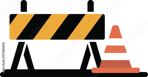 Construction Barrier and Traffic Cone Icon